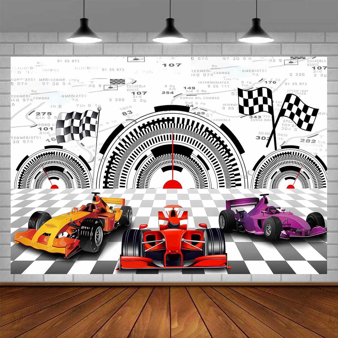 Racing Car Backdrop, 7x5ft, Race Car Backdrops Racing Party Photography Background for Boys, Speed Racing Cars Birthday Party Decorations Supplies Photo Booth Props BJDWPR368