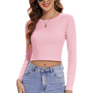 REORIA Women's Oversized Y2K Long Sleeve T-Shirt Crewneck Fall Casual Tee Basic Workout Top Trendy Clothes 2025(Pink X-Large)