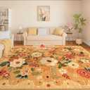 DUKINO 8x10 Area Rug, Floral Rugs for Living Room, Lightweight Non Slip Washable Rug, Indoor Low Pile & Non-Shedding Boho Design Rugs for Bedroom, Living Room, Dining Room, Orange