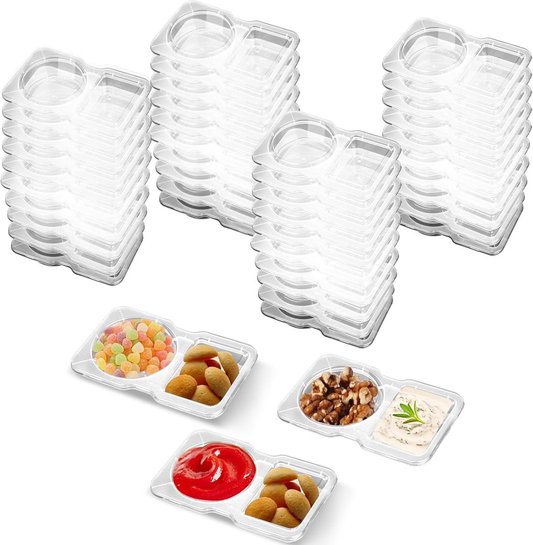 20 PCS Snack Containers with Lid, Leakproof Dipping Containers with 2 Compartments,Reusable Snack Pack Containers, Portion Control Condiment Container
