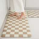Checkered Kitchen Mats for Floor Set of 2, 2 Pcs Beige Khaki Cushioned Non Slip Runner Rugs for Kitchen/Sink/Laundry, Comfort Aesthetic Cute Anti-Fatigue Foam Floor Mat 17.3"x29.5"+17.3"x47.2"