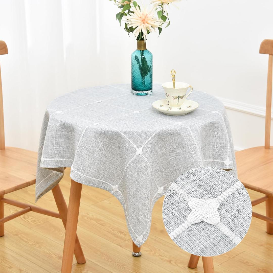 NEWISHER Farmhouse Embroidered Plaid Tablecloth Lattice Fabric Table Cloth Small Square Rustic Grey Checkered Table Cover Dining Kitchen Home Decor Party 36 x 36 inch