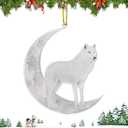 4 x Christmas Tree Decorations, Acrylic Animal Christmas Ornaments, Home Decoration, Party Decoration, Small Animals on The Moon (White Wolf)