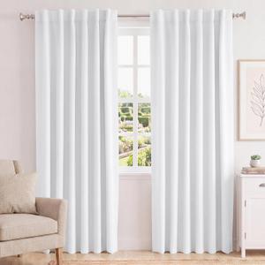 Turquoize White Curtains 84 Inch Long Room Darkening Curtain for Bedroom Thermal Insulated Back Tab Rod Pocket Black Out Curtains for Living Room, 52" W x 84" L, 2 Panels, Pure White