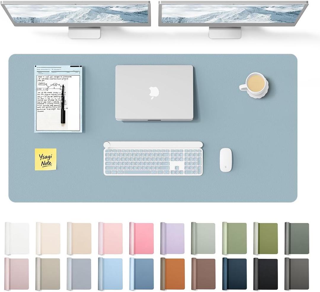 YSAGi Leather Desk Protector, Office Mat, Large Mouse Mat, Non-Slip PU Leather Blotter, Laptop Pad, Waterproof Writing Pad for Office and Home (Ice Blue, 47.2" x 23.6")