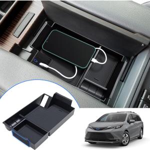 TOPINSTALL Console Organizer Compatible with 2021-2026 Toyota Sienna, Armrest Box Secondary Storage Center Console Tray Coin Container ABS Plastic