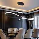 47.24" Black 3-Color LED Adjustable Height Pendant Chandelier | Modern kitchen island ceiling light fixture, multi color lighting decor perfect for dining room decoration