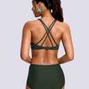 Soothfeel Bikini Tops for Women Push Up Padded Swim Top Twist Front Bathing Suit Criss Cross Back Tankini Swimsuit Top Only (Green, XL)