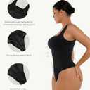 FeelinGirl Bodysuits for Women Seamless Square Neck Tummy Control Compression Thong Shapewear Bodysuit Tank Tops Bodysuit (Black, XXXL)