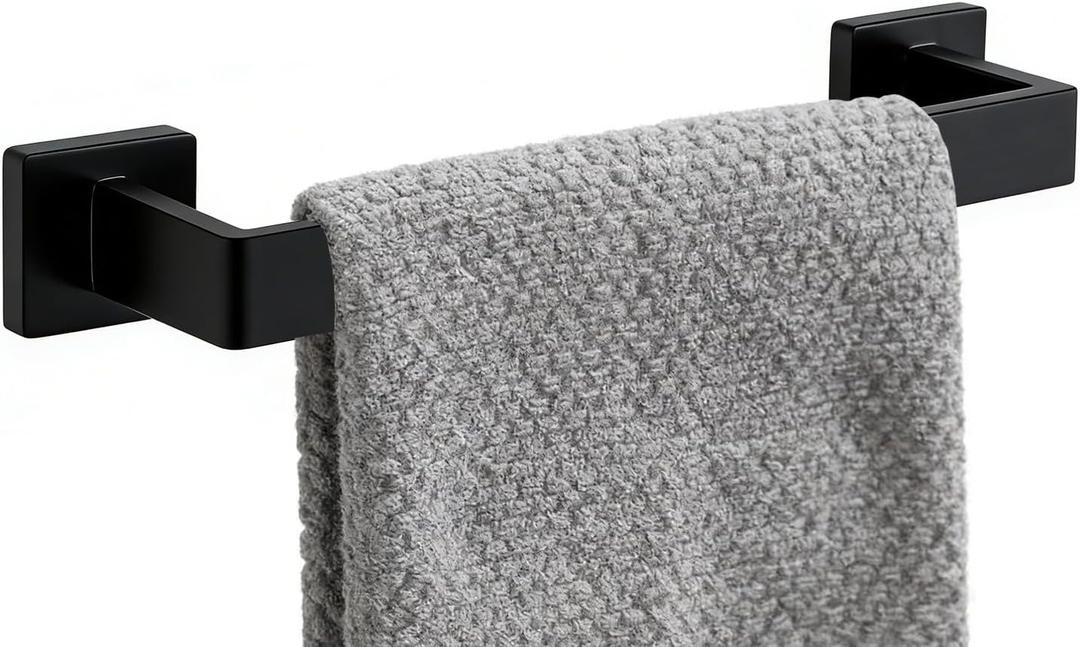 12 Inch Bathroom Towel Bar SUS304 Stainless Steel Matte Black Towel Holder Wall Mounted Heavy Duty Towel Rack Bathroom Towel Rod Modern Square Base Design(1, Matte Black, 12 Inch)