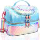 RHCPFOVR Kids Lunch Bag - Double - Decker Cooler Insulated Lunch Box for Boys Girls Women,Washable Lunch Bag with Strap and Reusable Toddler Lunchbox for School and Daycare (Blue Mermaid)