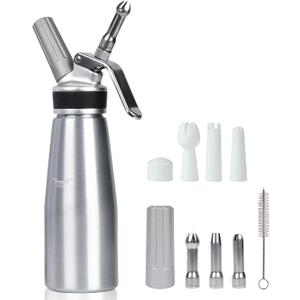 Whipped Cream Dispenser,500ml Whipped Cream Charger with Sturdy Aluminum Body And Head,Cream Maker with 6 Decorating Nozzles,Use Standard 8 Gram N2O Chargers (Not Included) (1 Pint-silver) Whipped Cream Dispenser,500ml Whipped Cream Charger with Sturdy Aluminum Body And Head,Cream Maker with 6 Decorating Nozzles,Use Standard 8 Gram N2O Chargers (Not Included) (1 Pint-silver)