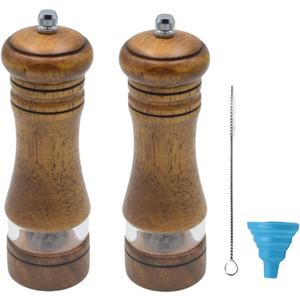 Classic Salt and Pepper Grinder Set,Refillable Salt and Pepper Mills,Manual Oak Wood Salt Grinder,Pepper Grinder,Visible Adjustable Ceramic Grinding Rotor,2 Packs Set,6.5 Inch Each (Dark Brown)