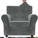 CHELZEN Velvet Chair Covers for Armchairs 1 Seater Thick Stretch Couch Covers for Dogs Pets Non-Slip Chair Slipcover with Arms Furniture Protector for Living Room (1 Seater, Gray) Size: 23"x39"