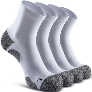 Quarter Compression Socks for Men Women, Cushioned Running Hiking Socks Large, White (4 Pairs)