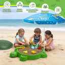 VROGTIK Turtle Sandbox with Lid & Umbrella, 38" Kids Sandbox with Beach Toys Set, Safe Sensory Play Sand Box for Toddlers, Indoor Outdoor Backyard Summer Gift for Ages 3-8, 38.86" x 25.2" x 7.89"