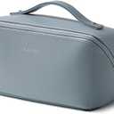 EACHY Travel Makeup Bag, Large Capacity Cosmetic Bag for Women, Waterproof PU Leather, Flat Open Portable Toiletry Bag for Skincare, Brushes & Travel Essentials