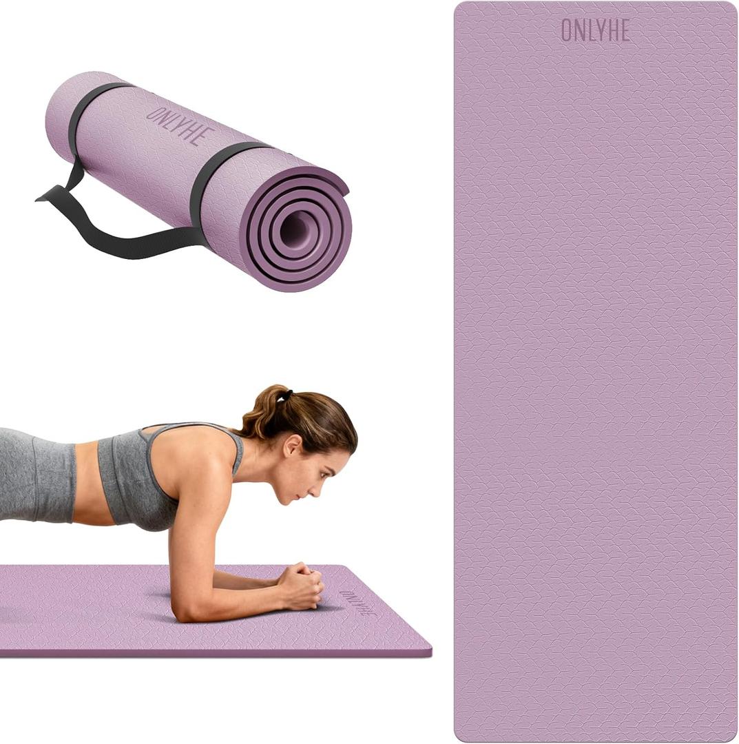 Yoga Mat Extra thick 8mm Exercise mat, Soft Lightweight TPE Fitness Mat with strap, High Elasticity, Anti-fatigue,non-slip mat for Women, Yoga, Camping, Travel, Gym & Outdoor | 72"L x 0.32"Th