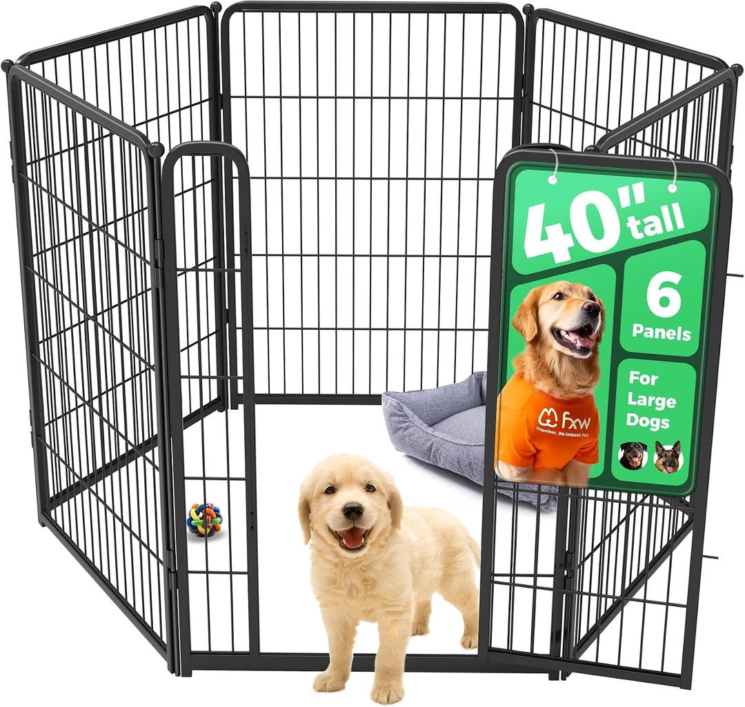 FXW Homeplus Unleashed Indoor Dog Playpen - Stress-Free and Safe Play, Heavy Duty 40 Inch 6 Panels Dog Pen for Medium and Large Dogs, Black Patented