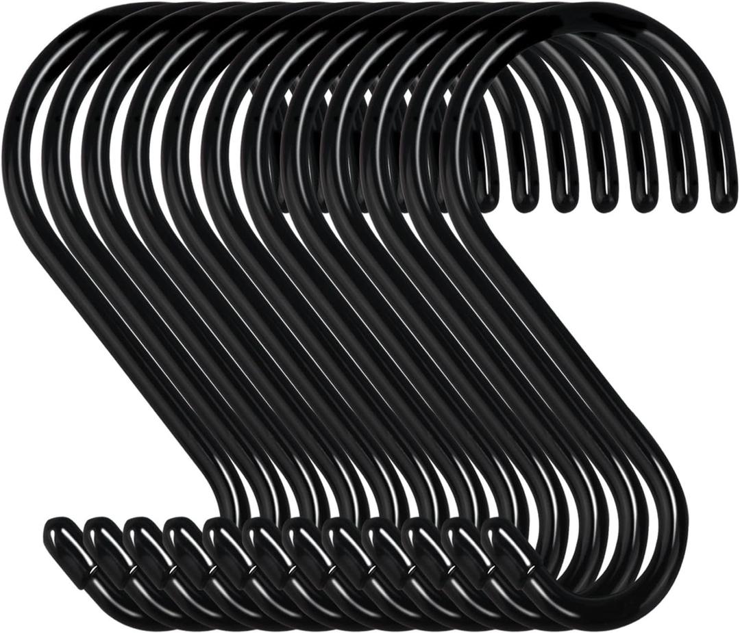 DINGEE 4 Inch 12 Pack S Hooks - Heavy Duty, Large Rubber Coated Black Non Slip Metal Hooks for Closet, Garden, Jeans, Plants, Jewelry, Pot, Pan, Cups, Towels