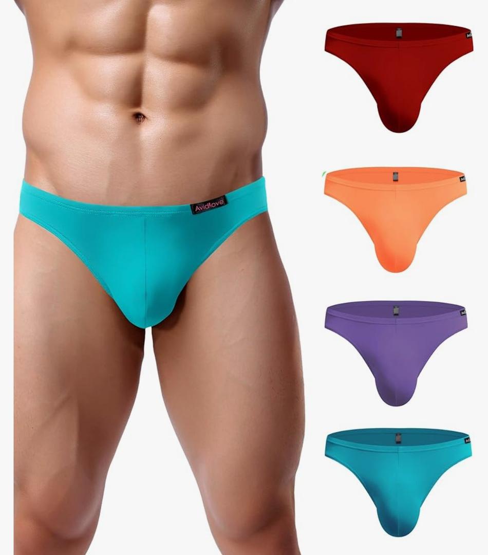Avidlove Underwear Men's 4 Pack Classic Low Rise Stretchy Hip Briefs Bikini M Blue/Orange/Light Purple/Dark Red