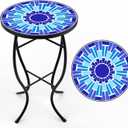 FROMJBEST Mosaic Outdoor Side Table, Patio Side Table, Weather Resistant 14" Diameter 21" H Ceramic Tile Round Outside Table for Patio, Porch, Garden, Pool, Indoor&Outdoor,Plant Stand (Vortex)