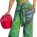 YouSexy Women's 2 Piece Wide Leg Pant Sets Floral Tie Front Crop Tops Long Pants Metching Outfits (Af-green), Small