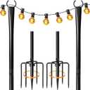 2 Pack String Light Poles for Outside, Heavy-Duty Metal Light Poles for Outdoor String Lights with Fork, Adjustable Lighting Accessories for Patio Decor Backyard Yard Pergola Garden Decorations
