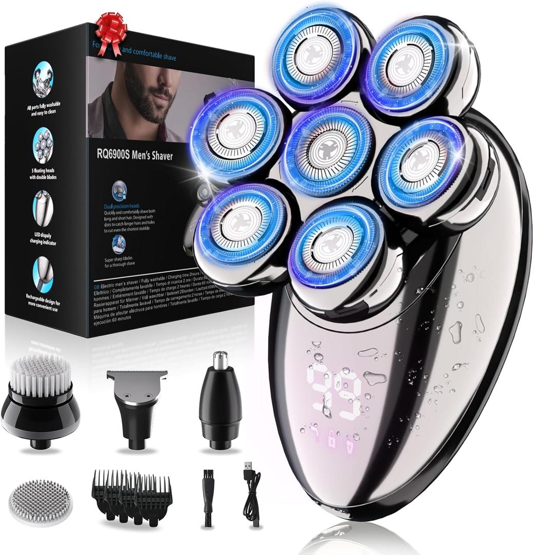 Head Shavers for Bald Men, Electric Razor, IPX8 Waterproof Dry/Wet Bald Head Shaver with 10000 RPM High-Speed Motor, Rechargeable Head Razor with LED Display, USB-C Cable, Perfect for Home & Travel