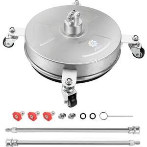 janz 14" Pressure Washer Surface Cleaner with 4 Wheels, Stainless Steel Housing, 1/4" Quick Plug, 2 Extension Wands, 2 Replacement Nozzles and 3 Spray Nozzles, 4000 PSI (14 Inch Silvery White)