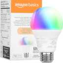 Amazon Basics Smart A19 LED Light Bulb, Color Changing, 9W (60W Equivalent), 800LM, Works with Alexa Only, 2.4 GHz Wi-Fi, No Hub Required, 1 Pack