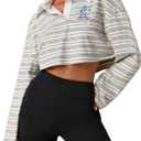 RoseSeek Women's Oversized Sweatshirts Collar Striped Embroidery Preppy Pullovers Long Sleeve Crop Tops (Gray, L)
