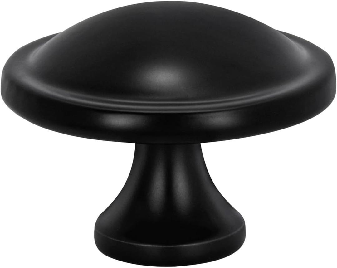 10 Pack Cabinet Knobs Black Round Mushroom Hardware Cabinet Knob for Dresser Drawer Diameter 1-1/2 Inch (Single Hole)
