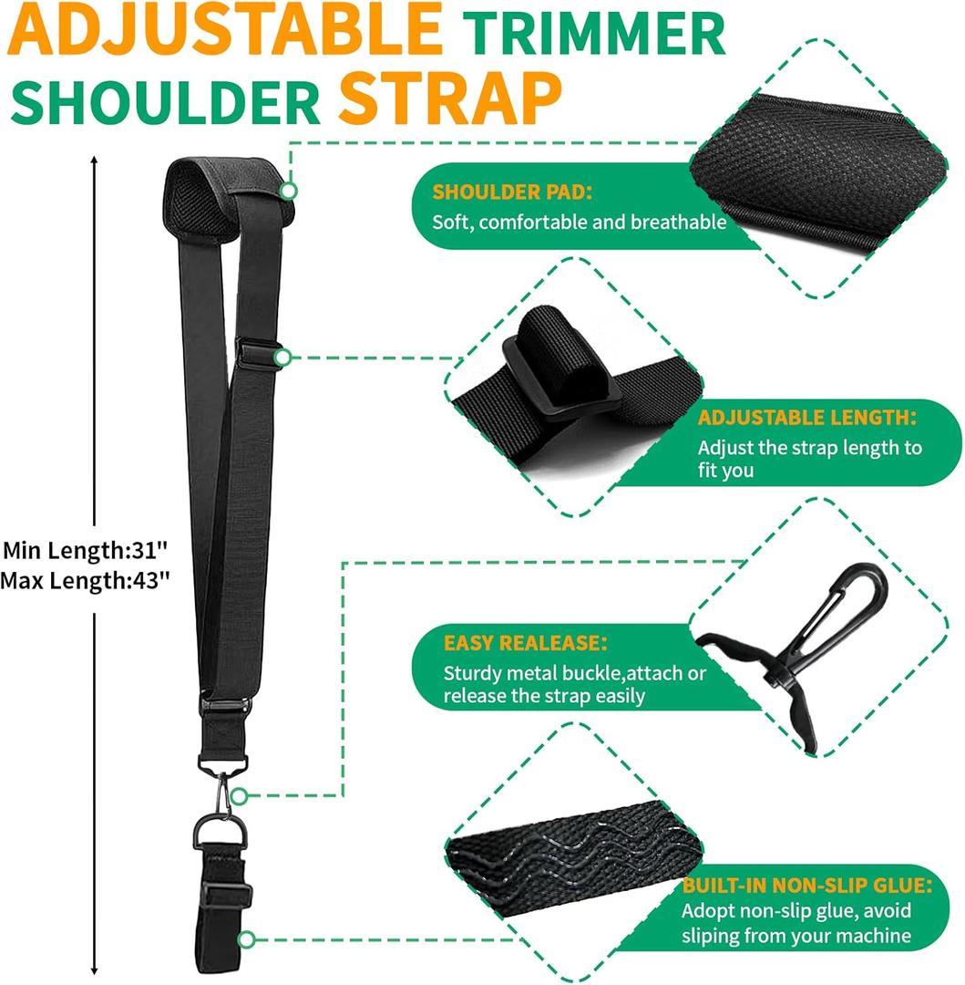 Trimmer Handle for Weedeater, String Trimmer Handle Extension Back Saver Grip for Weed Eater with Shoulder Strap Harness and Gloves, Ergonomic Grip for Lawn Care, Yard Trimming Edging