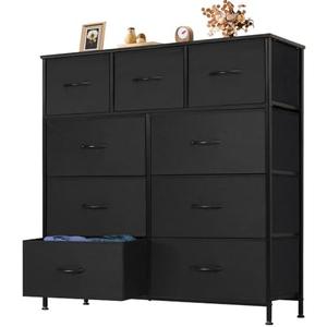 OLIXIS 9 Drawer Storage Dresser with Wood Top - Wide Fabric Chest Organizer for Bedroom, Closet, Living Room,Tower Cabinet, TV Stand, Hallway Entryway Furniture,Carbon Black