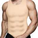 Mens Compression Shirt Slimming Body Shaper Vest Workout Tank Tops Abs Abdomen Undershirts (Large, Beige)