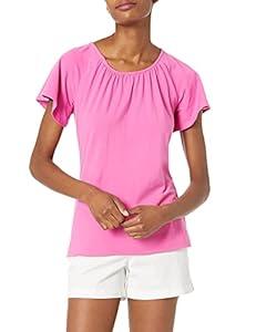Amazon Essentials Women's Classic Fit Cape Sleeve Open Crewneck T-Shirt, Bright Pink, Small