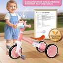 Kids Tricycle for 1-3 Year Olds Boys Girls, 4-in-1 Kids Balance Bike with Light & Music, Kids Tricycle for 3-5 Year Olds Boys Girls, KidsTrike with Removable Pedals(Basic Pink)