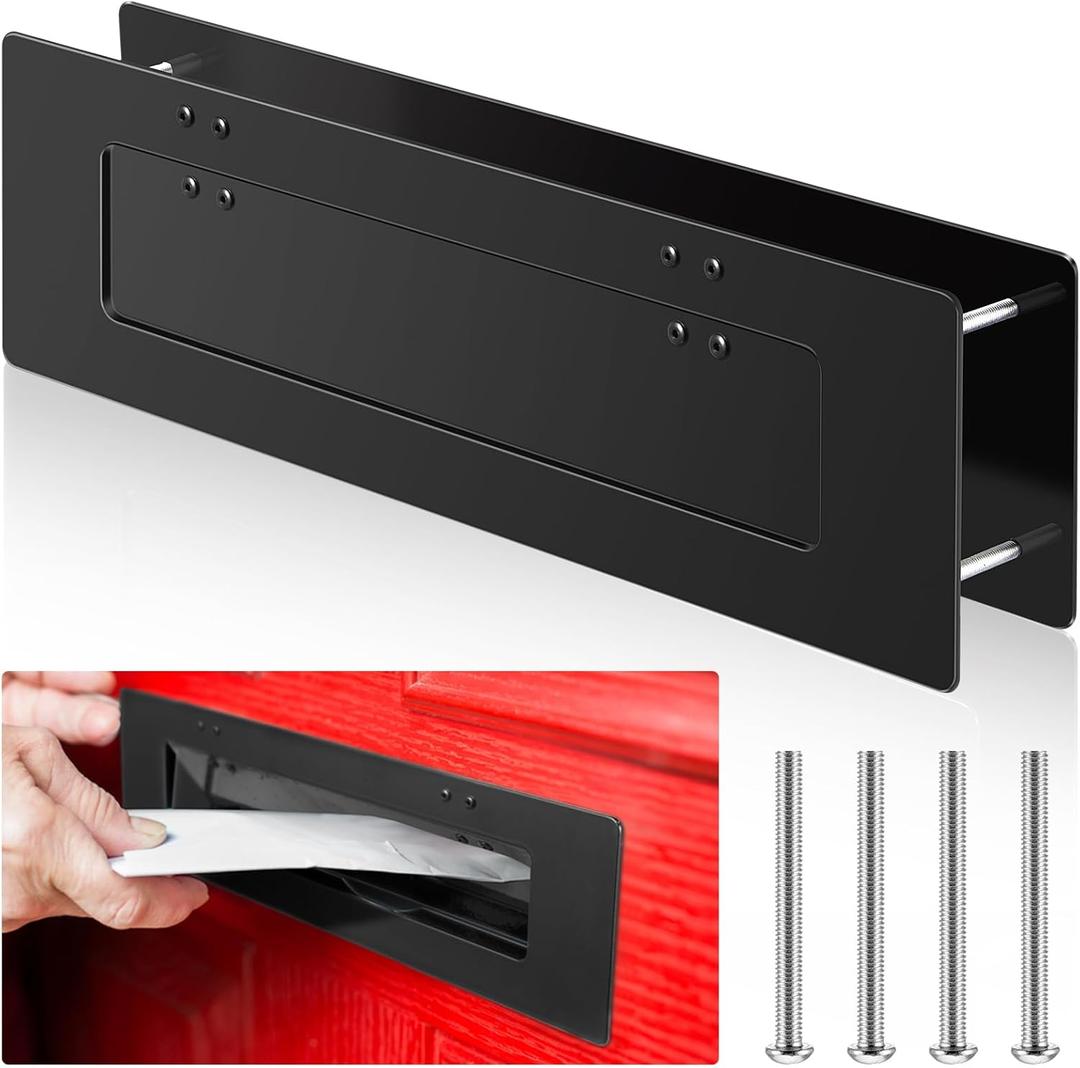 Zonon 1 Set 13" x 3. 9" Mail Slot with Double Flap for Front Door Mailbox Accessory, with Solid Stainless Steel Interior Frame, Matte Black