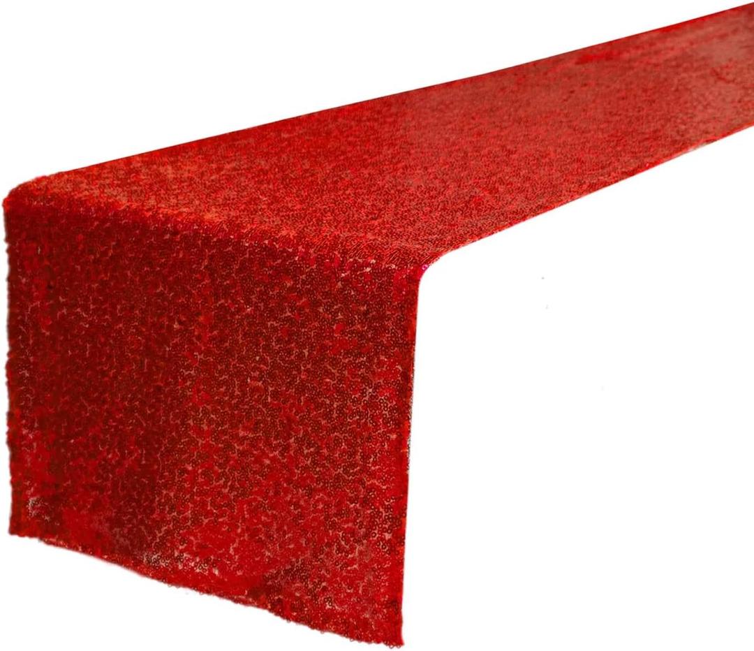 JYFLZQ Red Sequin Table Runner 12"x108" Pack of 1 Glitter Table Linens Runner Sparkly Sequence Runners for Table Wedding Birthday Party Decorations