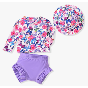 HINTINA Newborn Baby Girl Long Sleeve Swimsuit Bathing Suit with Hat, 0-3 months (60 cm) HINTINA Newborn Baby Girl Long Sleeve Swimsuit Bathing Suit with Hat, 0-3 months (60 cm)