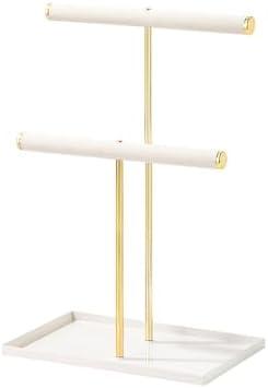 Pengup Jewelry Holder,Necklace Bracelet Display Stand with Tray,Metal Velvet Jewelry Organizer for Selling,Desk Nightstand Organizer for Girls (Beige, 2 Tier)