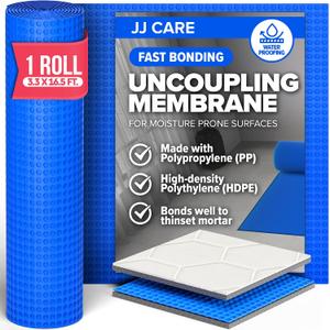 Uncoupling Membrane for Tile Floors, 54 Sq.Ft Roll 3.3 ft x 16.5 ft Blue, Waterproof Underlayment with Crack Isolation