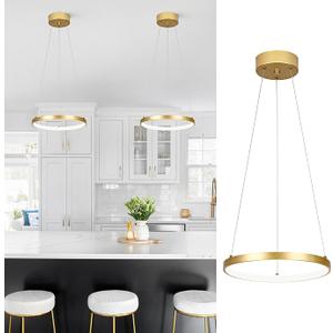 12" Ring Modern Led Chandelier Gold Led Ring Chandelier Modern Pendant Lights Adjustable Height Light Contemporary Light Fixture for Kitchen Island Bedroom Kitchen Island Dining Room
