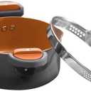 Gotham Steel 5 Quart Stock Pot Multipurpose Pasta Pot with Strainer Lid & Twist and Lock Handles, Nonstick Ceramic Surface Makes for Effortless Cleanup with Tempered Glass Lid, Dishwasher Safe (Graphite)