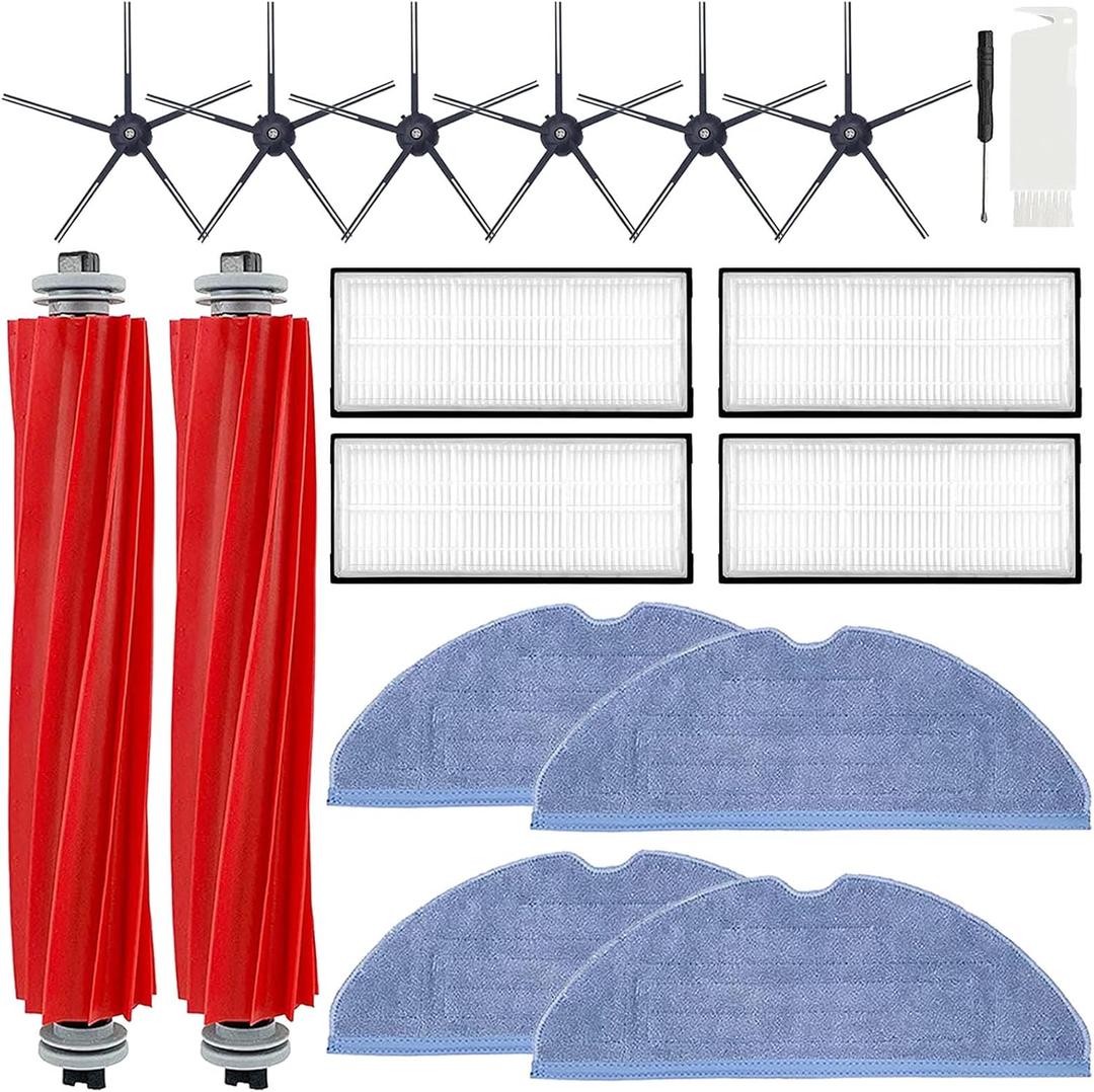 Roborock Compatible Replacement Parts Compatible with Roborock S7 S7+ S7 MaxV, S7 MaxV Plus T7S T7 plus T7S plus Robot Vacuum, 2 Roller Brush, 4 Filter, 6 Side Brush, 4 Mop Cloth