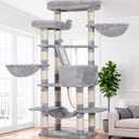Heybly Cat Tree, 68 inch Multi-Level Cat Tower for Indoor Cats, 2 Widened Plush Perches Cat Condo with Scratching Board and Big Caves, Light Gray HCT025W