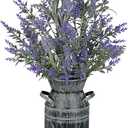 Artificial Lavender Flowers with Rustic Metal Vase 17 Inch Faux Lavender Plant Arrangement in Galvanized Planter Vintage Farmhouse Floral Decor for Home Office Kitchen Decor Wedding Table Centerpiece