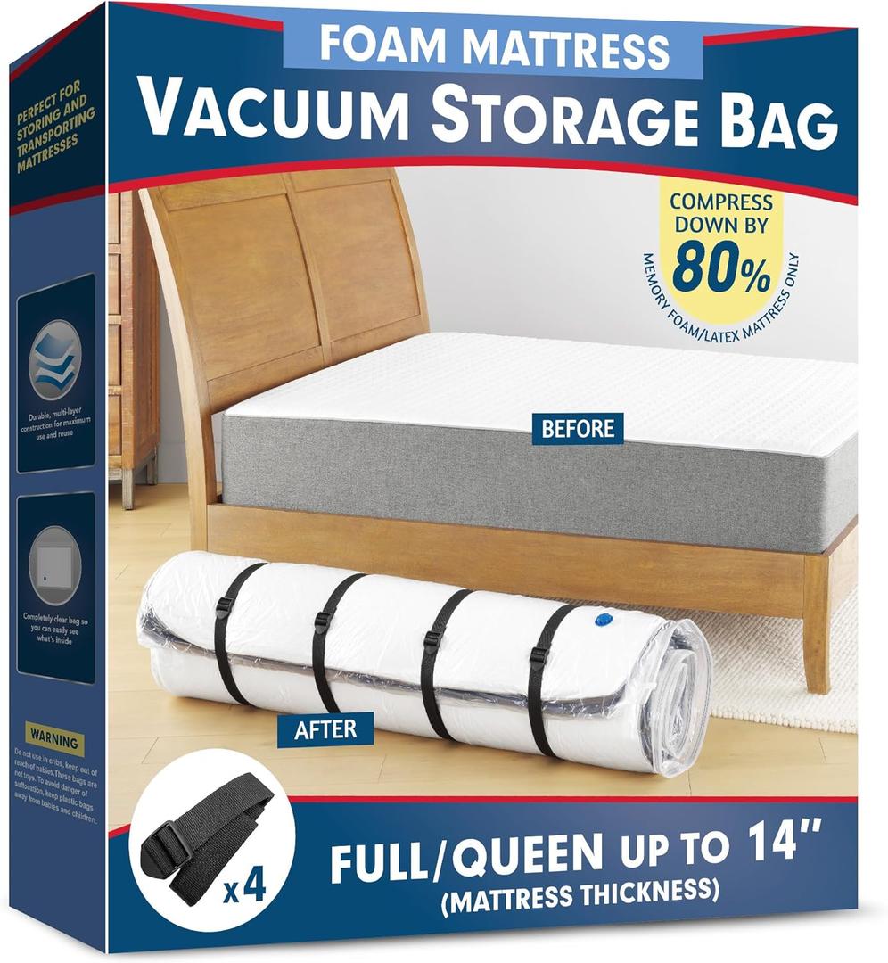 Vacuum Mattress Bag for Memory Foam and Latex - Sealed for Easy Movement, Transport and Storage (Queen/Full/Full-XL)
