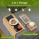 Couch Cup Holder & Bamboo Armrest Tray Foldable Non-Slip Sofa Arm Table for Drinks, Snacks, Remote Control & Phone